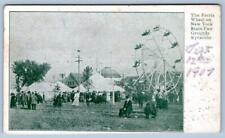 1907 FERRIS WHEEL NEW YORK STATE FAIRGROUNDS TENTS CROWD SCENE ANTIQUE POSTCARD picture