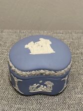 Vintage Wedgwood Blue Jasperware Cupid Oracle Kidney Bean Small Trinket Box picture