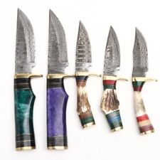 Vintage Sale Lot Of 5 1960s Damascus Steel Knives With Scabbards Antler Handle picture