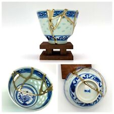 Kintsugi Cup Old Chinese Rice Grain Porcelain Chawan Gold Crack Growth Gift picture