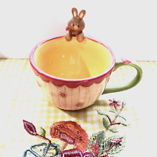 NEW Russ Berrie Bunny on the Rim Floral Coffee Cup Mug Easter Spring Pink Green picture