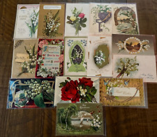 Pretty Lot of 15 Antique Greetings Postcards w. Lily of the Valley Flowers-k-16 picture