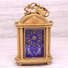 Antique c.1860 18k Gold Miniature Keywind Case Clock Pendant Blue Enamel Dial picture