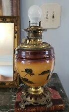 Antique Converted Oil Lamp Brass Handpainted Glass Made In America 15