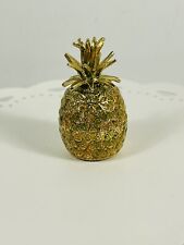 MONET YELLOW AND GREEN ENAMELED TRINKET BOX PINEAPPLE MAGNETIC CLOSE KEEPSAKE picture