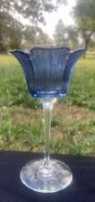 7”Blue Floral Glass , Long Stem Tea-Light . Handmade in: Portugal picture