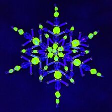 Uranium Snowflake Vaseline Glass Czech Old Beads Christmas Decor Hand Made picture