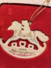 Rare Classic Lenox 2001 Baby's First Christmas Ornament in Box Rocking Horse picture