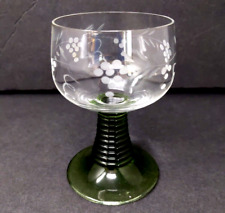 VTG 70's German Crystal Wine Goblet Glass Beehive Green Stem Etched Grapes picture