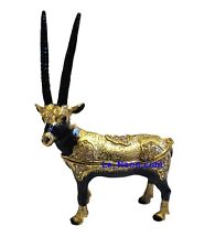 Bejeweled Tibetan Antelope Hinged Metal Enameled Crystal Trinket Box picture