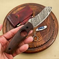 Handmade Damascus Cigar Cutter Knife With Wooden Handle , Damascus Folding Knife picture