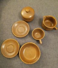 7 piece Lot Vintage Monmouth Pottery Mojave Brown Maple Leaf USA MCM cup bowl picture