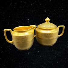 Vintage Gold Encrusted Etched Floral Sugar Bowl & Creamer Set Porcelain picture