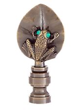 Antique Brass Finish FROG LAMP FINIAL with EMERALD EYES   2-1/2