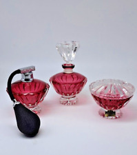 Vintage Hand Cut Pink Lead Crystal Perfume Bottle Set. From West Germany picture