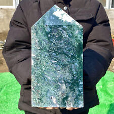 7.16LB Large Natural green druzy moss agate quartz obelisk crystal aura healing picture