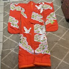 Japanese Uchikake 100% Silk Wedding Kimono Robe Embroidered Birds Red Japan picture