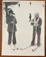 Beautiful Soviet young women on skis on snow Vintage photo picture