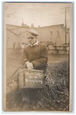 c1910's Young Hobo No Friends No Money No Anything RPPC Photo Antique Postcard picture