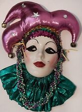 Fancy Faces New Orleans Ceramic Jester Mask Wall Decor Signed 14