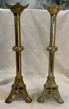 Pair Vintage Baroque Brass Church Altar Candlesticks Candle Holders Gothic 22” picture