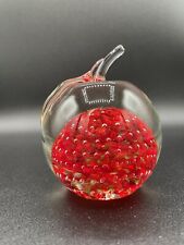 Handblown Glass Clear Apple with Red Controlled Bubbles Paperweight 3.5