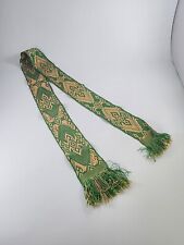 Lithuanian Woven Sash Green and Gold Beautiful Design 2-1/2