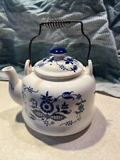 Vintage ARMBEE Blue & White Floral Teapot with Black Metal Handle Japan Ceramic picture
