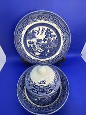 Willow Blue Sugar Bowl/Lid Salad Plate Berry Bowl Churchhill England Excellent picture