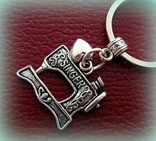 SINGER SEWING MACHINE Keyring with Heart accent  Retro QUILTING SEWING Jewelry   picture