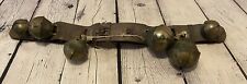Antique Horse Sleigh Sled 4 Jiggle BRASS Bells on Leather Strap picture