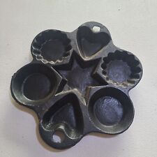 Vintage Cast Iron Cornbread Muffin Pan Heart Star Round Ruffled  picture