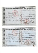 Two (2) Original 1854 Baltimore & Ohio Railroad Capital Stock Receipts picture