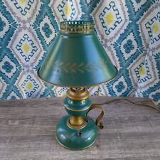 Small Vintage Empire Style Green And Gold Toleware Lamp picture