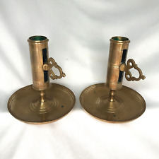 2 Vintage MALM Brass Turn Key Adjustable Candlestick Holders With Drip Pans picture