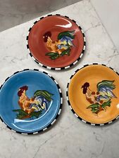 Hand Painted Rooster Decorative Plate Country 7 3/4 inches Set Of 3 picture
