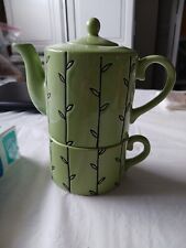 Whimsical Green Spunky Bella Casa by Ganz Tea Pot &Cup 7