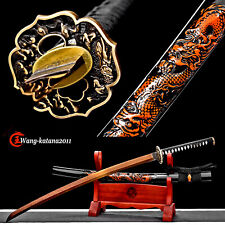 40'' Red Dragon Damascus Folded Steel Katana Golden Blade Japanese Samurai Sword picture
