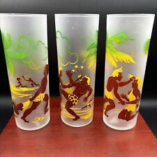3 Vintage 1950’s Federal Caveman Frosted Tom Collins Glasses Tiki Iced Tea picture