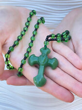 Natural Gem Jade Rosary Necklace 24 inches Christian Cross Rosary picture