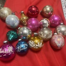 12 Vintage LARGE STENCILED SHINY BRITE USA MERCURY GLASS Christmas ORNAMENTS picture