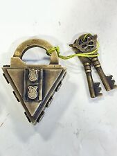 Vintage Style Medieval Dungeon Lock Heavy Solid Brass Triangle Padlock 2 Keys picture