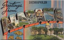 DEMOPOLIS, ALABAMA Large Letter LINEN Postcard State Capitol & Flower / Unused picture