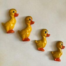 Vintage Mid Century Painted Yellow Chalkware Ducks Chicks Set of 4 Kitsch Chips picture