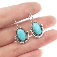 Old Pawn 925 Sterling Silver Vintage Southwestern Real Turquoise Tribal Earrings picture