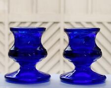Cobalt Blue Glass Candlestick Holders Pair 2.5