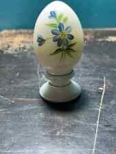 Fenton Marbled Glass/Porcelain Egg Figurine On Stand Blue Flowers Hand Painted picture