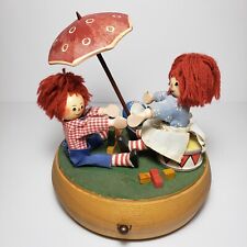 1971 Hand Crafted Wood ANRI Spinning Music Box Raggedy Ann Andy Plays Raindrops picture
