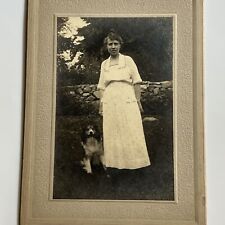 Antique Cabinet Card Photograph Beautiful Woman Beloved Collie Dog ID Lyons picture