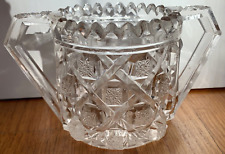 antique eapg Cambridge Glass Co SUGAR BOWL vtg pot near cut jar saw tooth handle picture